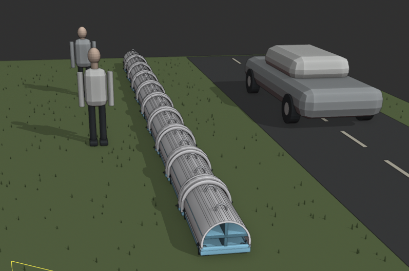 Computer simulation of a SafeRouteConduit installation running alongside a road